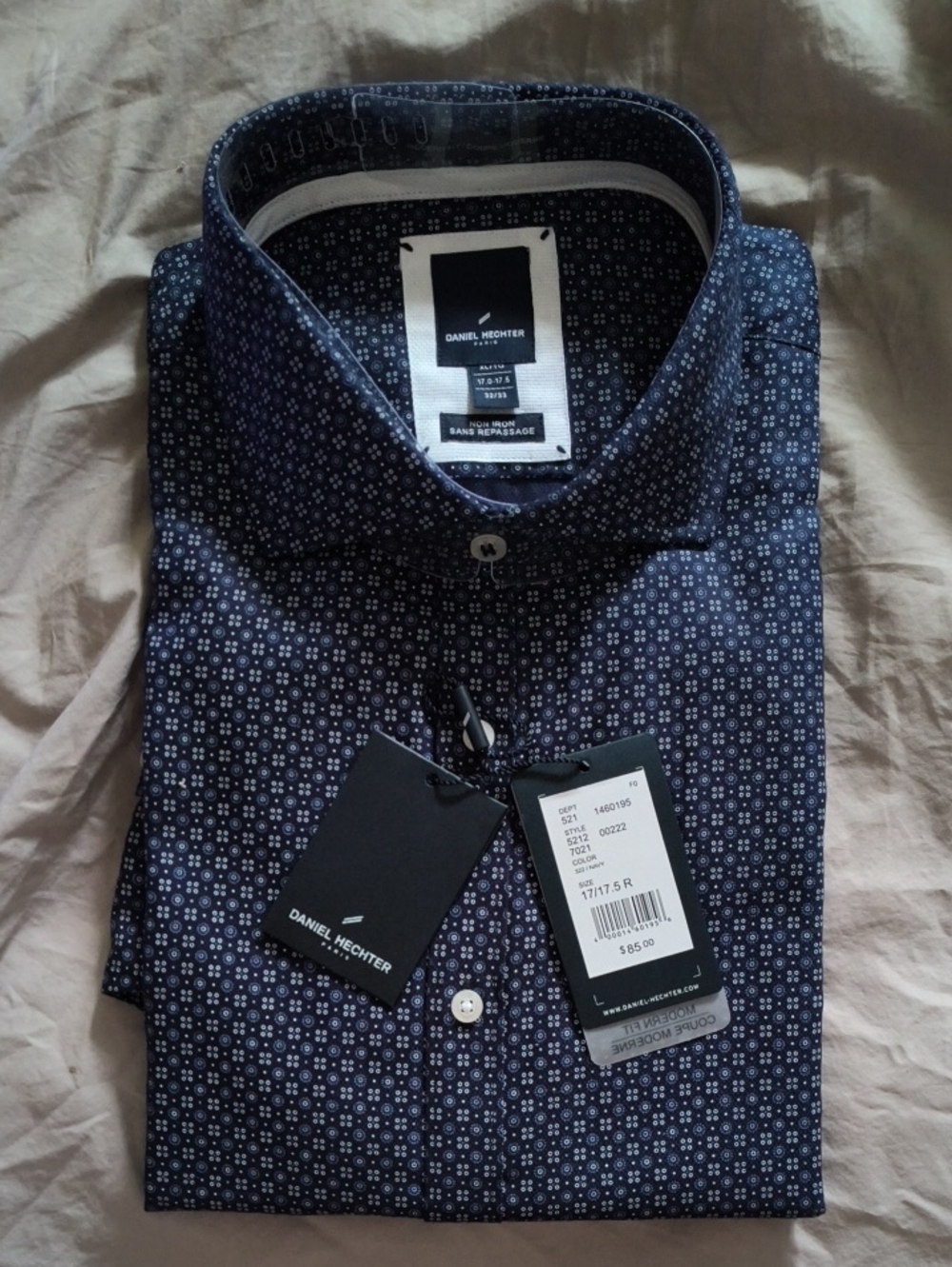 Daniel Hechter Navy Button-Up Shirt with White Microdot Pattern